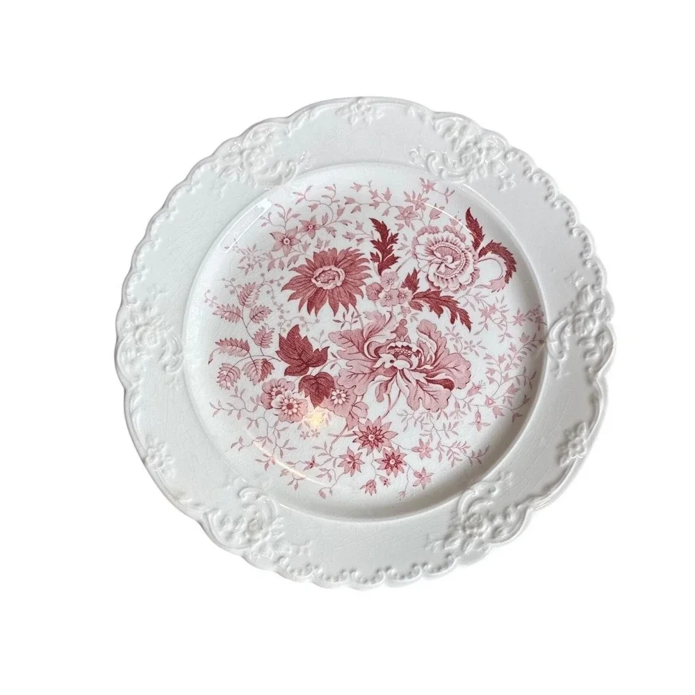 Taylor Smith Taylor Pink Floral Dinner Plates Set of 2 Vintage Chintz